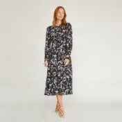 Blossoms Floral Print Button Front Dress