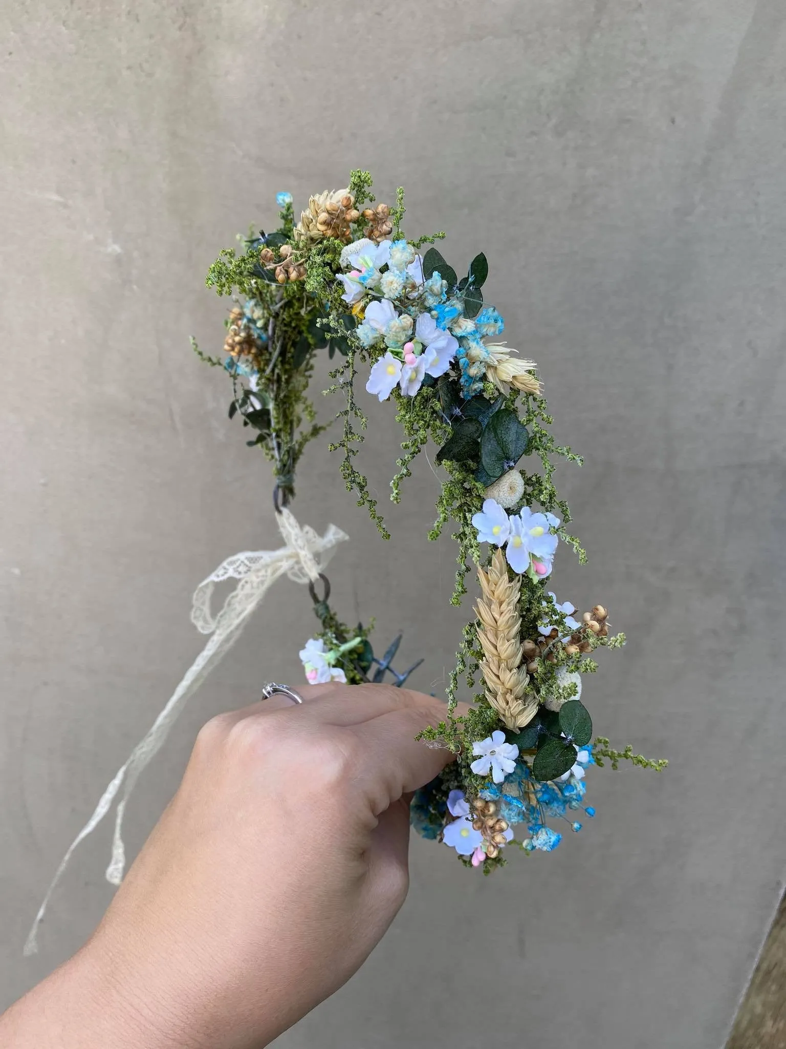 Blue meadow flower hair wreath with eucalyptus Bridal flower crown Magaela accessories Eucalyptus autumn hair wreath Blue flower crown