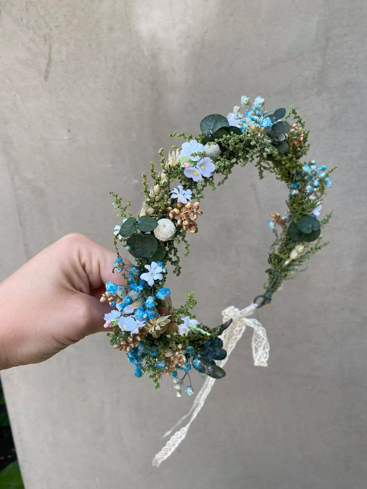 Blue meadow flower hair wreath with eucalyptus Bridal flower crown Magaela accessories Eucalyptus autumn hair wreath Blue flower crown