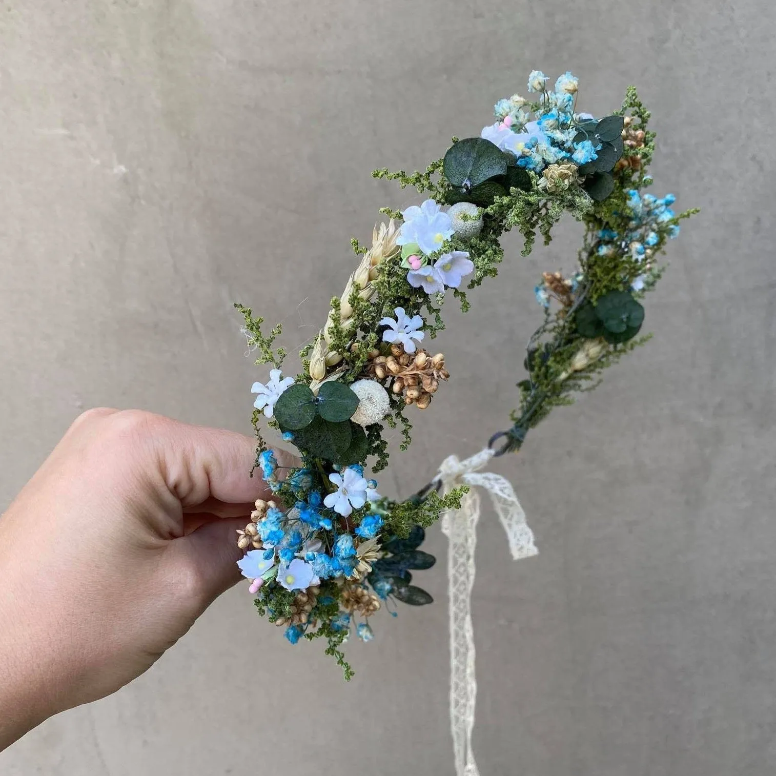 Blue meadow flower hair wreath with eucalyptus Bridal flower crown Magaela accessories Eucalyptus autumn hair wreath Blue flower crown