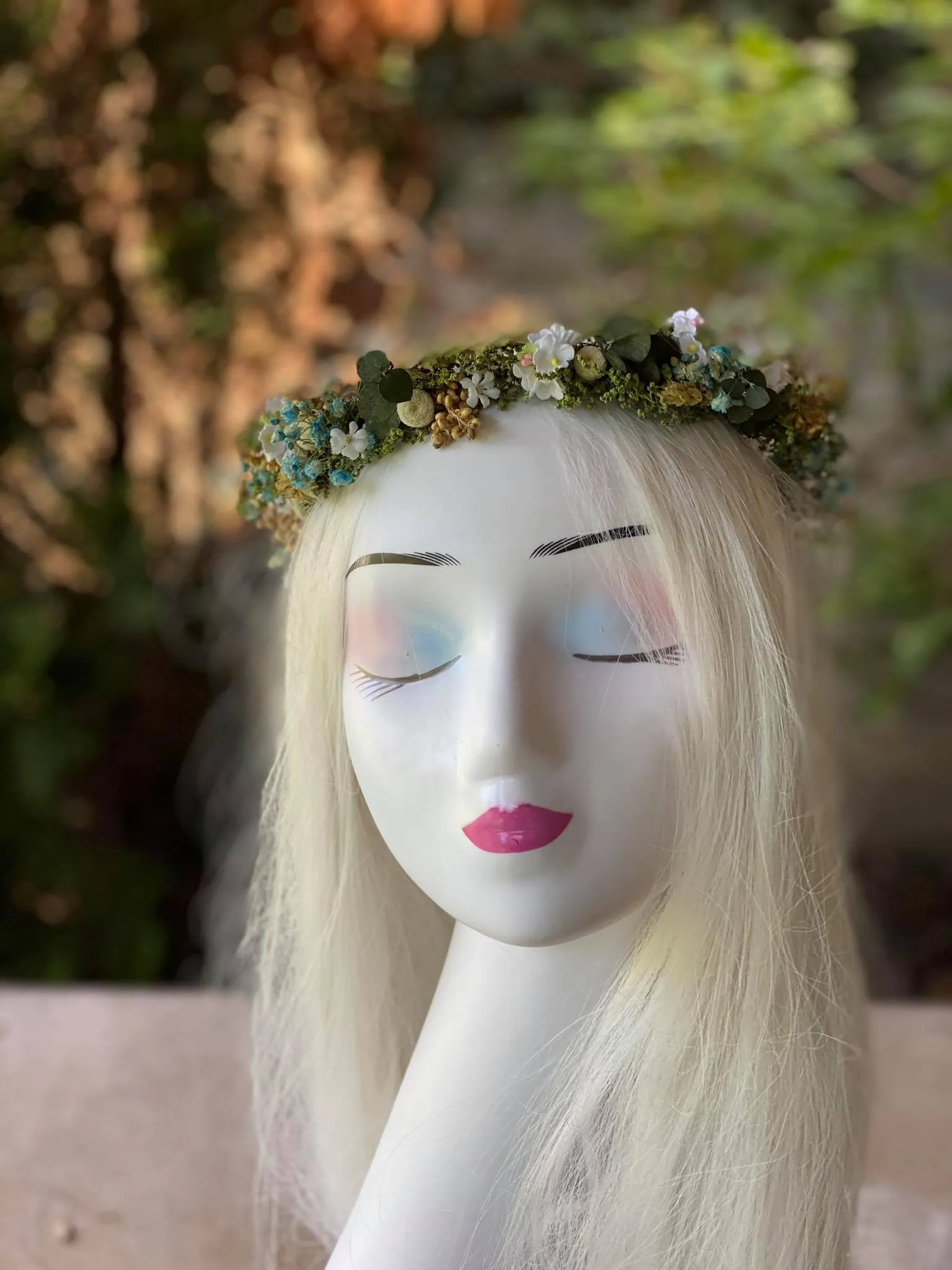 Blue meadow flower hair wreath with eucalyptus Bridal flower crown Magaela accessories Eucalyptus autumn hair wreath Blue flower crown