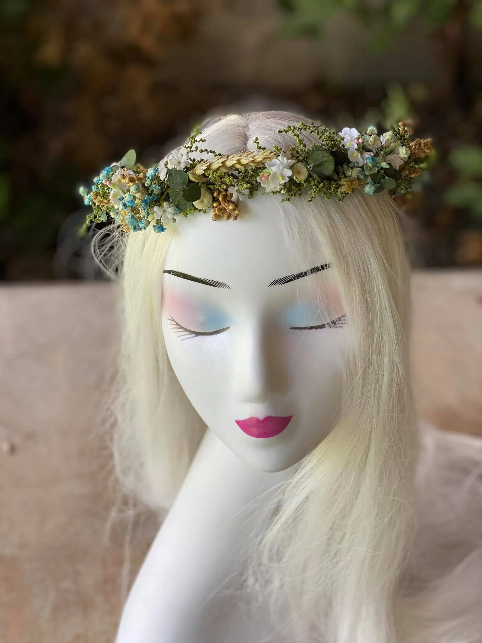 Blue meadow flower hair wreath with eucalyptus Bridal flower crown Magaela accessories Eucalyptus autumn hair wreath Blue flower crown