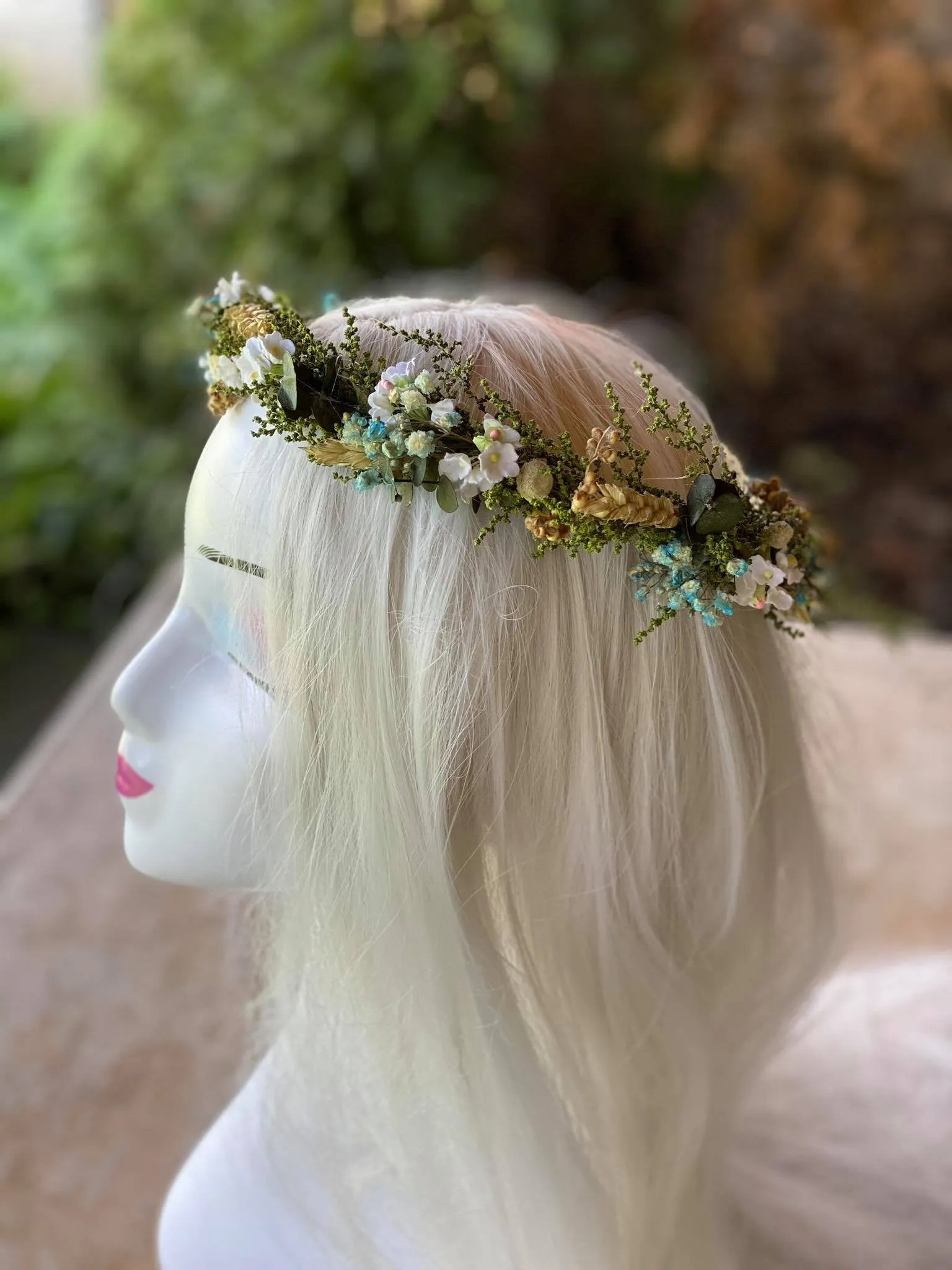 Blue meadow flower hair wreath with eucalyptus Bridal flower crown Magaela accessories Eucalyptus autumn hair wreath Blue flower crown