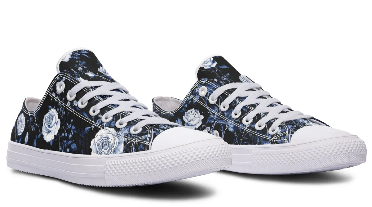 Blue Rose Romance Low Tops - Classic Premium Canvas Shoes with Comfortable and Durable Soles