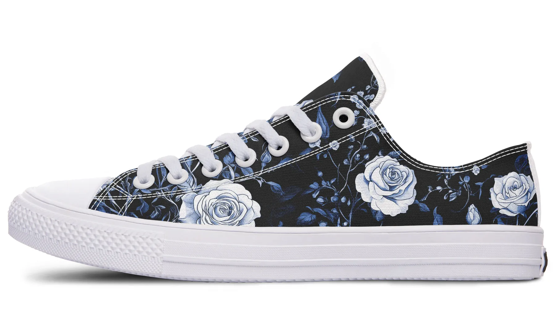 Blue Rose Romance Low Tops - Classic Premium Canvas Shoes with Comfortable and Durable Soles