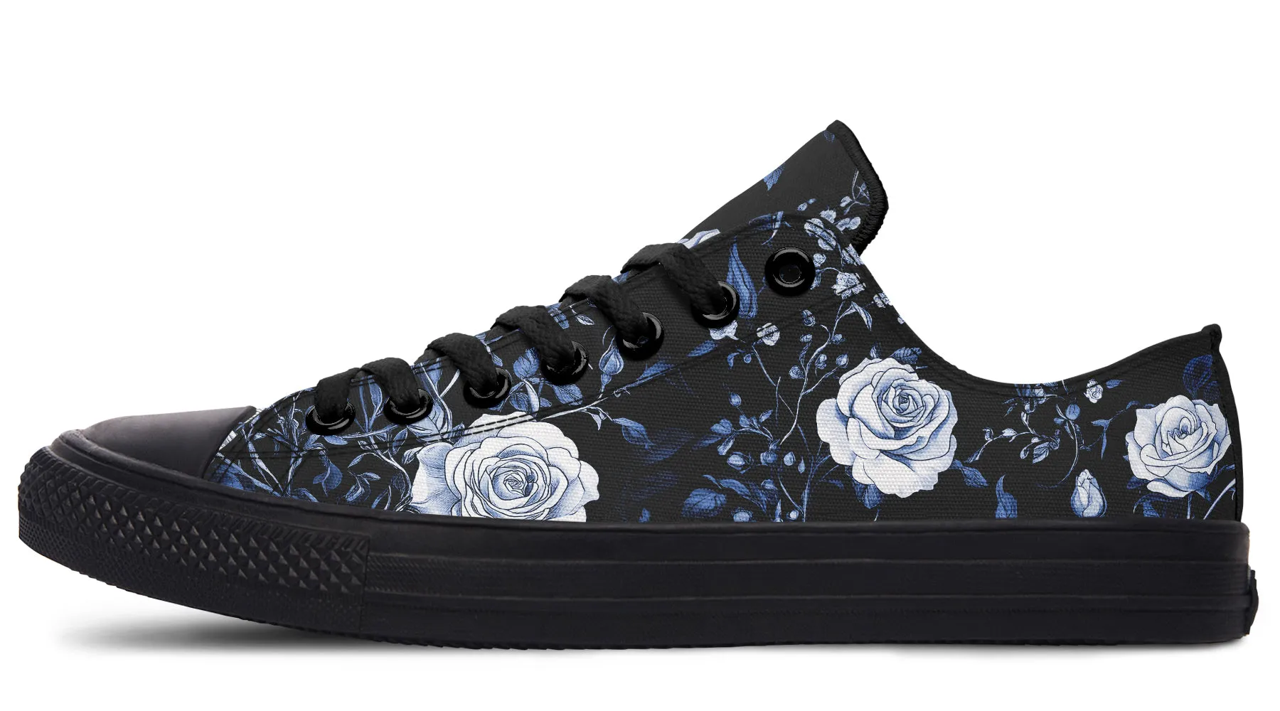 Blue Rose Romance Low Tops - Classic Premium Canvas Shoes with Comfortable and Durable Soles