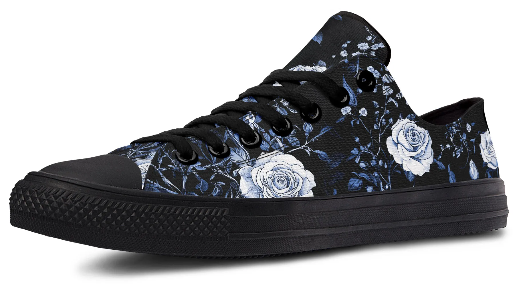 Blue Rose Romance Low Tops - Classic Premium Canvas Shoes with Comfortable and Durable Soles