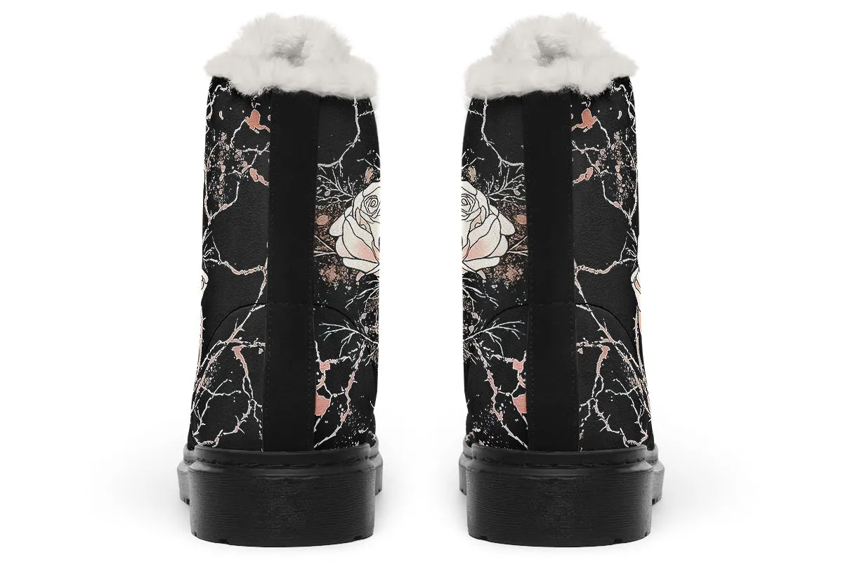 Blush Kintsugi Rose Winter Boots - Warm Micro-Suede Doc-Style Boots Lined with Vegan Wool