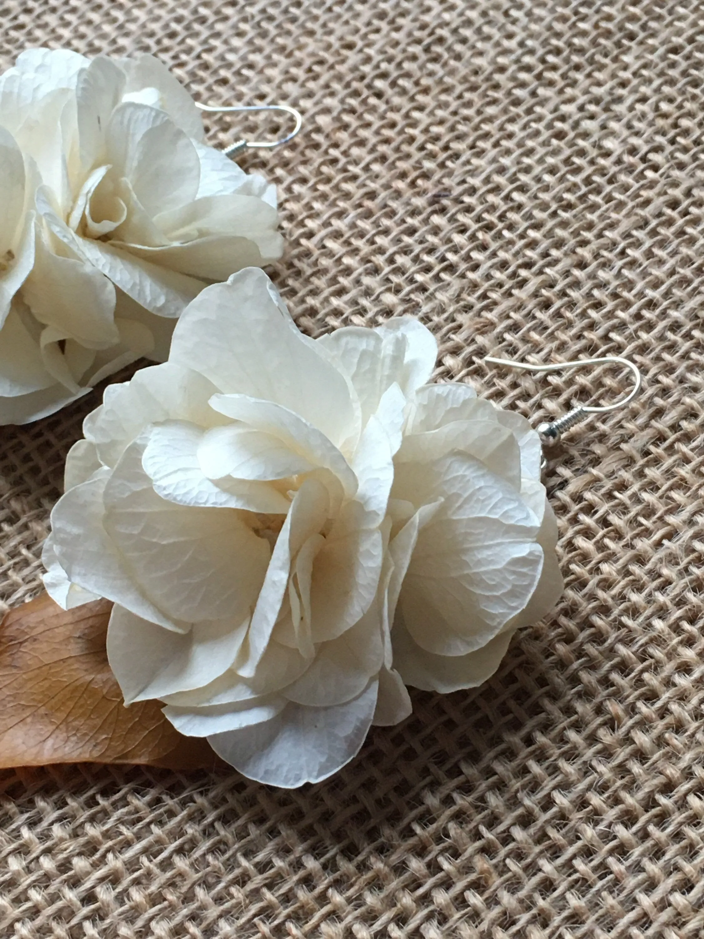 Boho Bridal Dusty Cream Real Flower Earrings UK, Rustic Autumnal Wedding Accessories, Beige Dry Flower Earrings, Ivory Floral Earrings UK