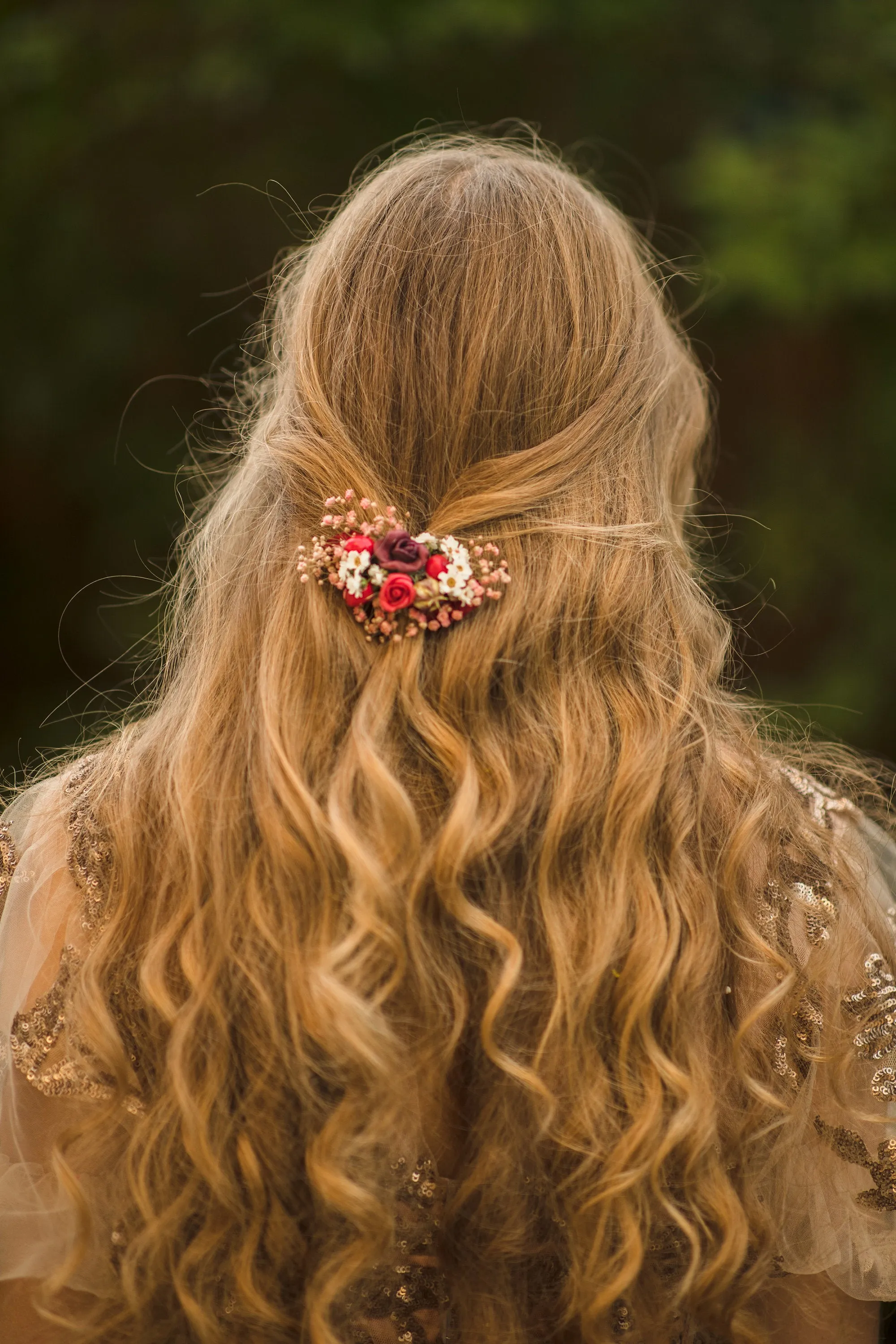 Bridal autumn flower hair clip Wedding hair clip in red colours Magaela Hair accessories for bride Autumn wedding hair piece 2021