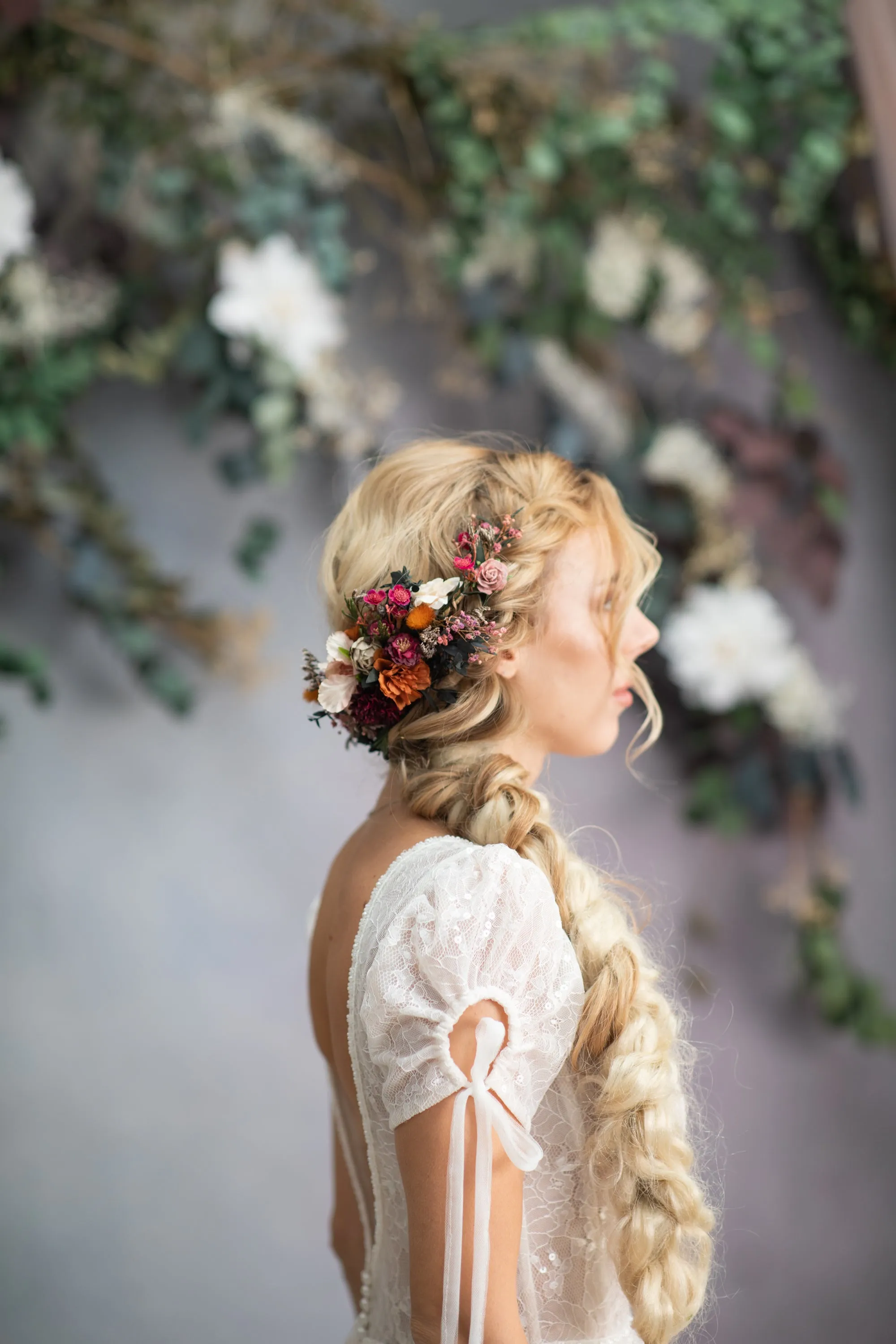 Burgundy and magenta wedding hair comb