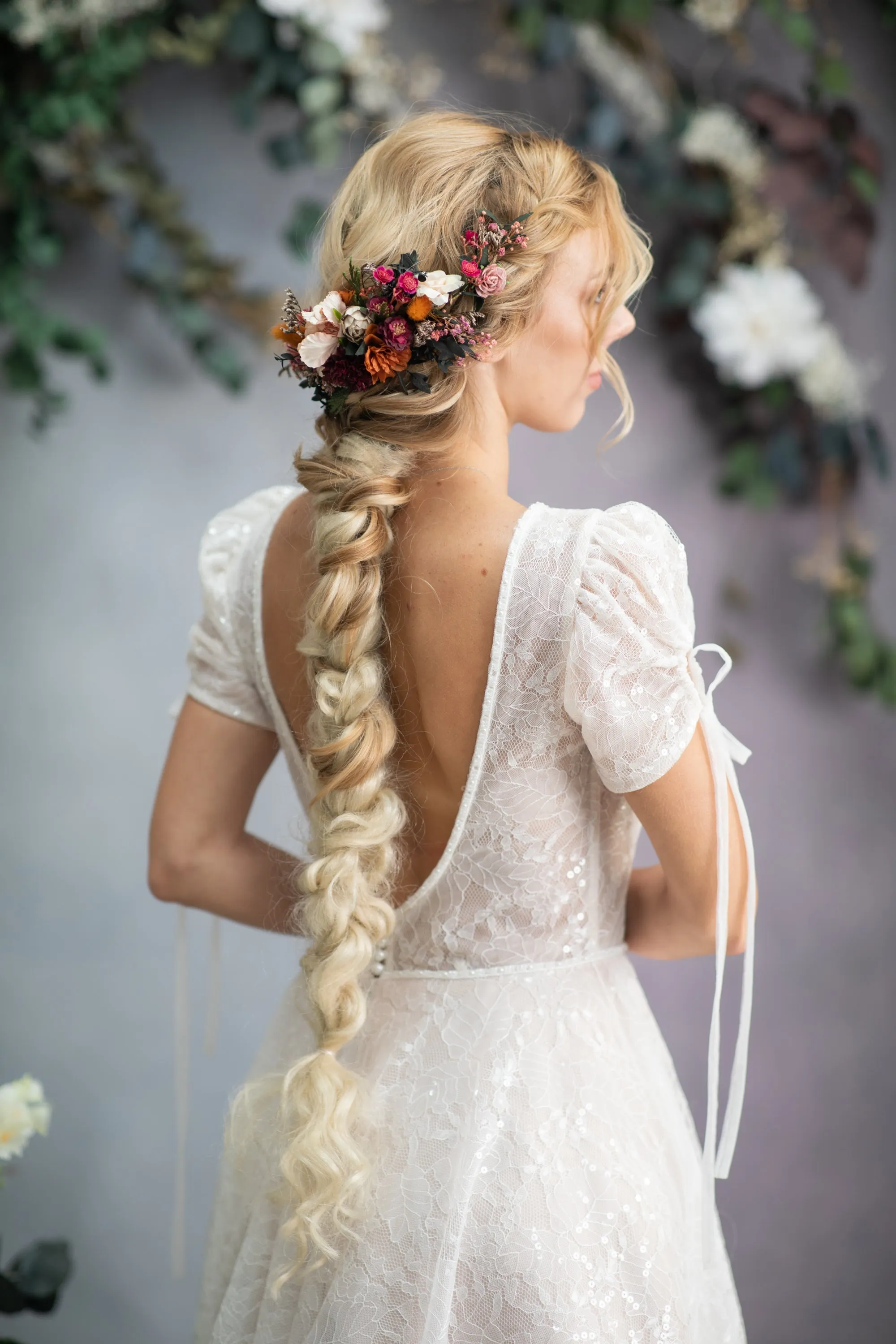 Burgundy and magenta wedding hair comb