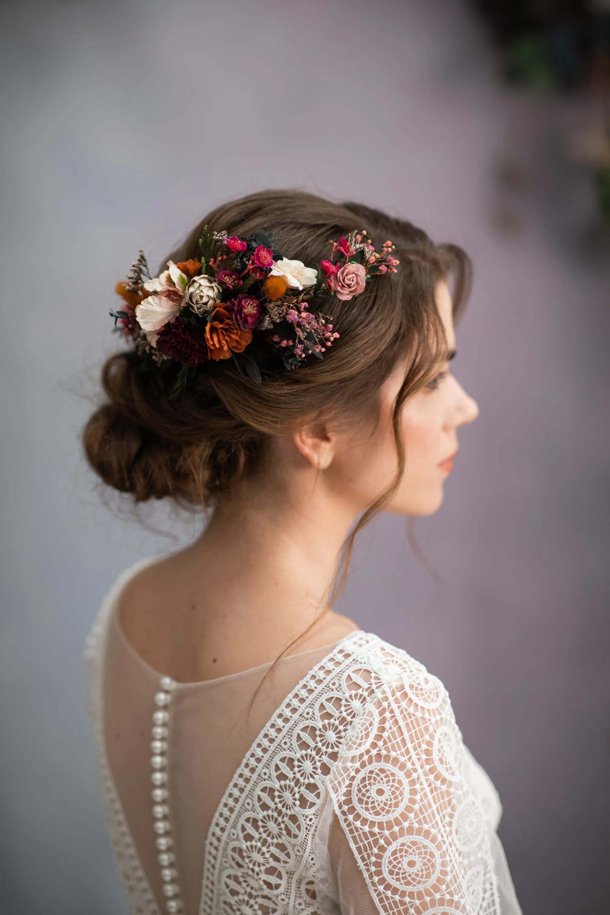 Burgundy and magenta wedding hair comb