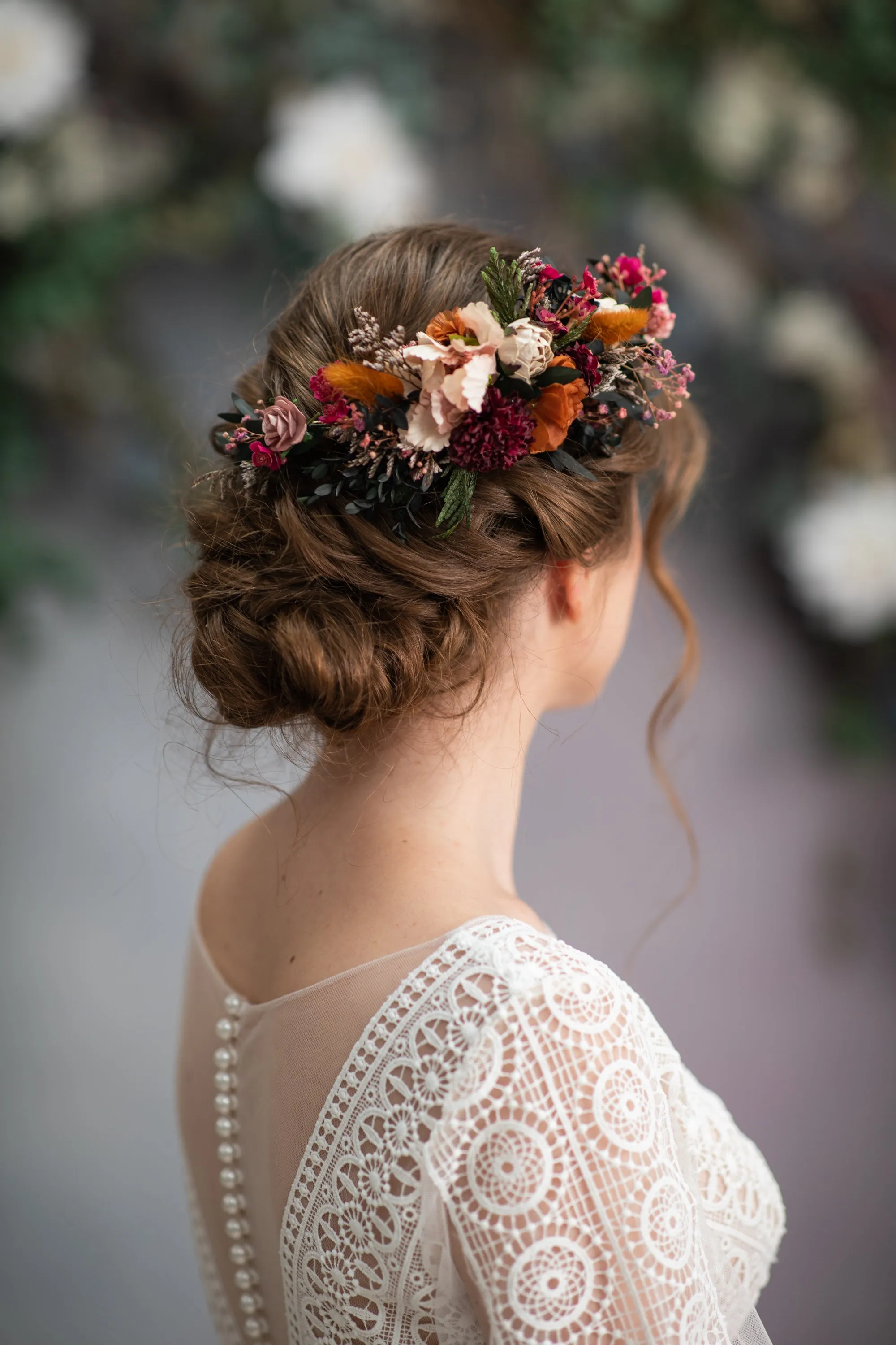 Burgundy and magenta wedding hair comb