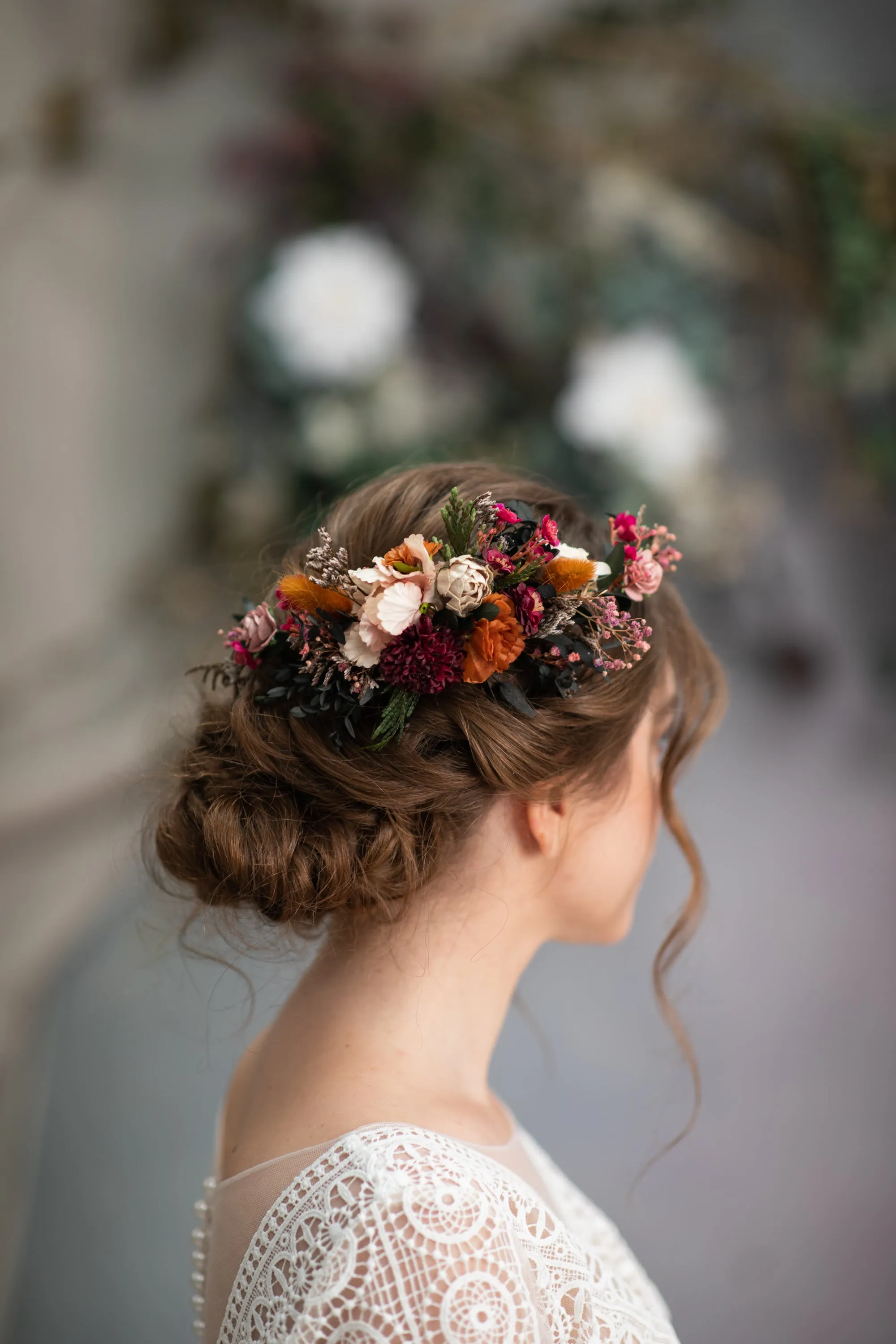 Burgundy and magenta wedding hair comb