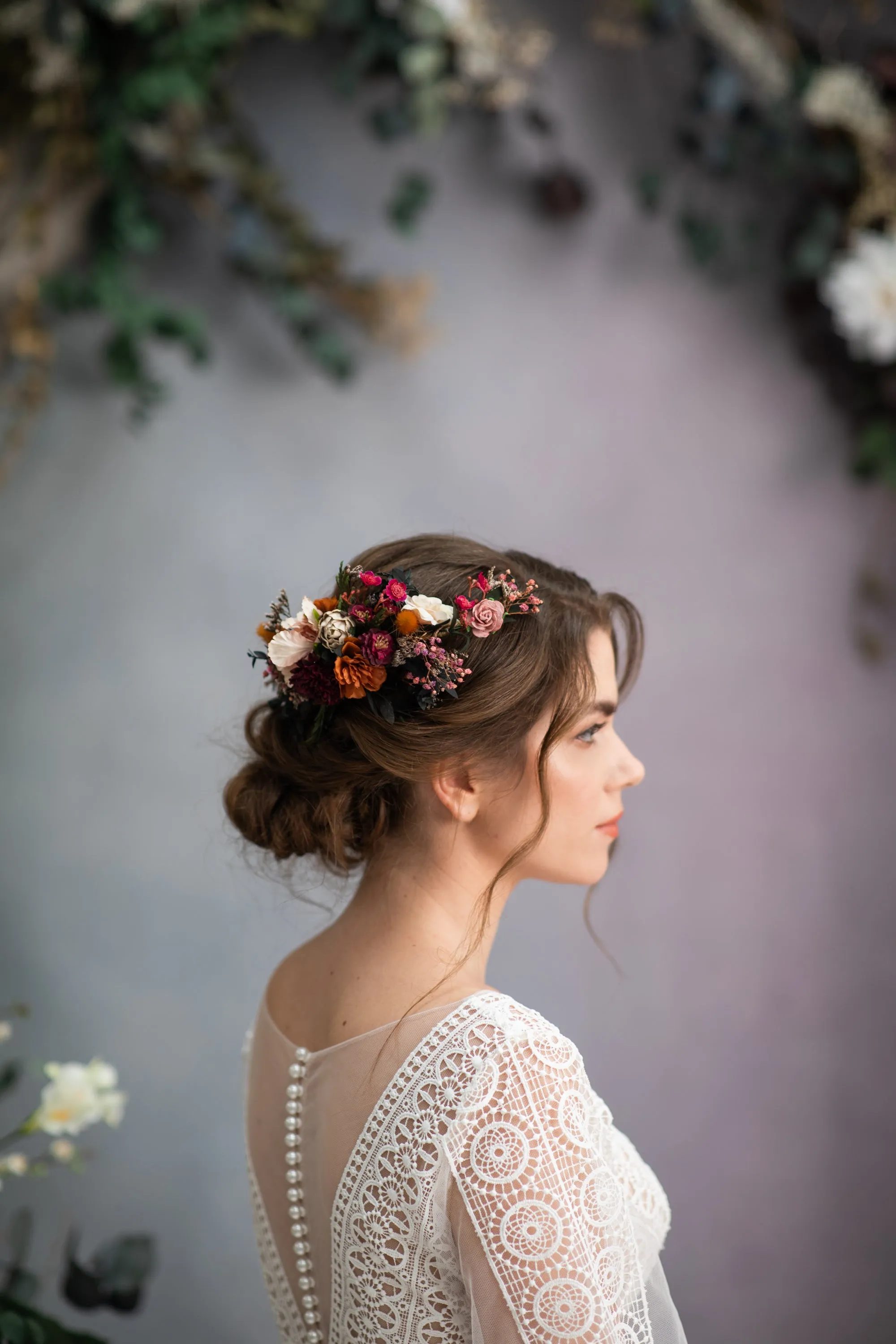 Burgundy and magenta wedding hair comb