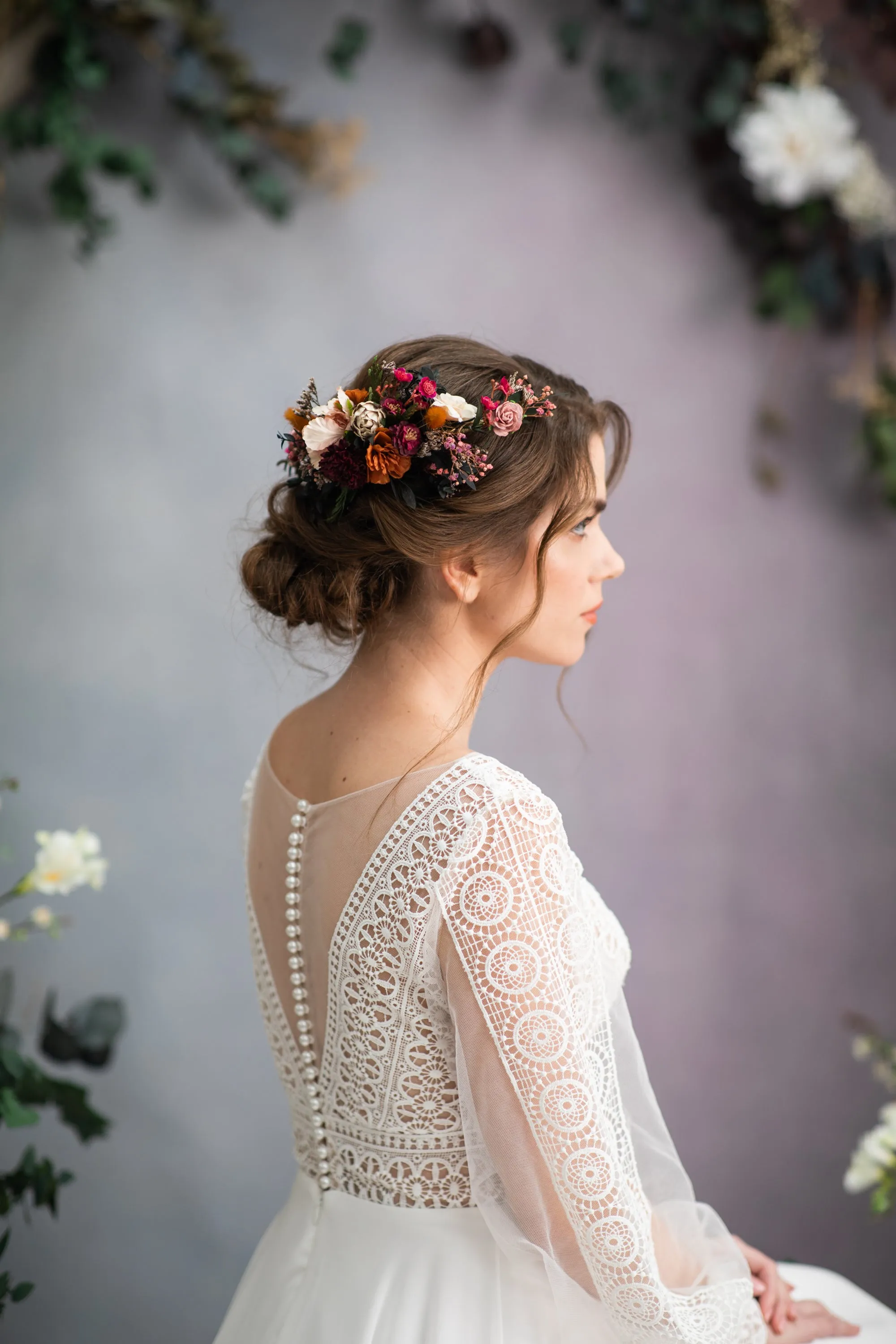 Burgundy and magenta wedding hair comb