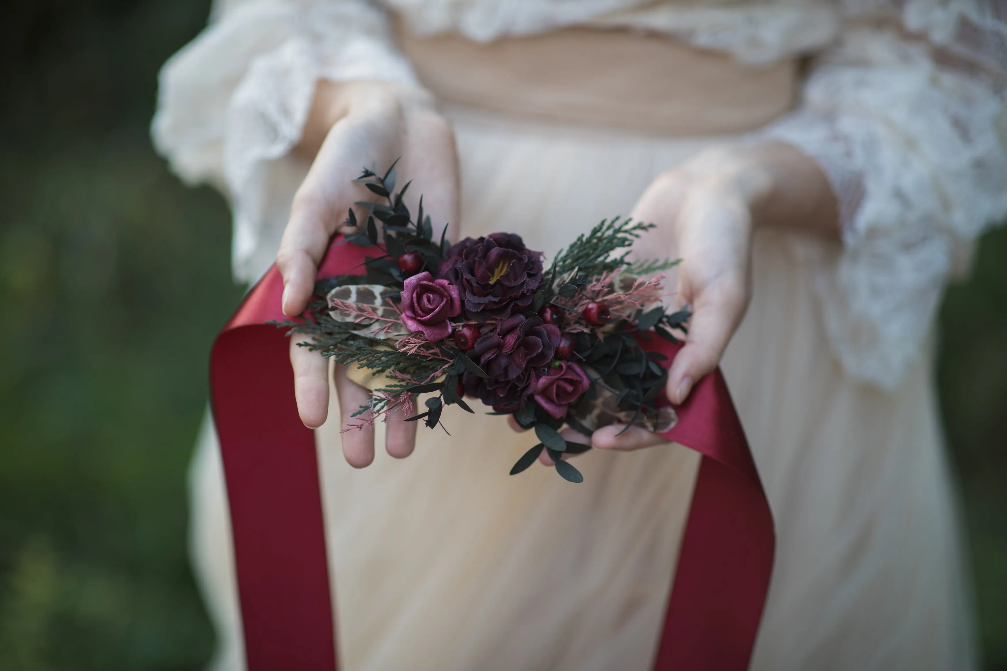 Burgundy autumn flower belt