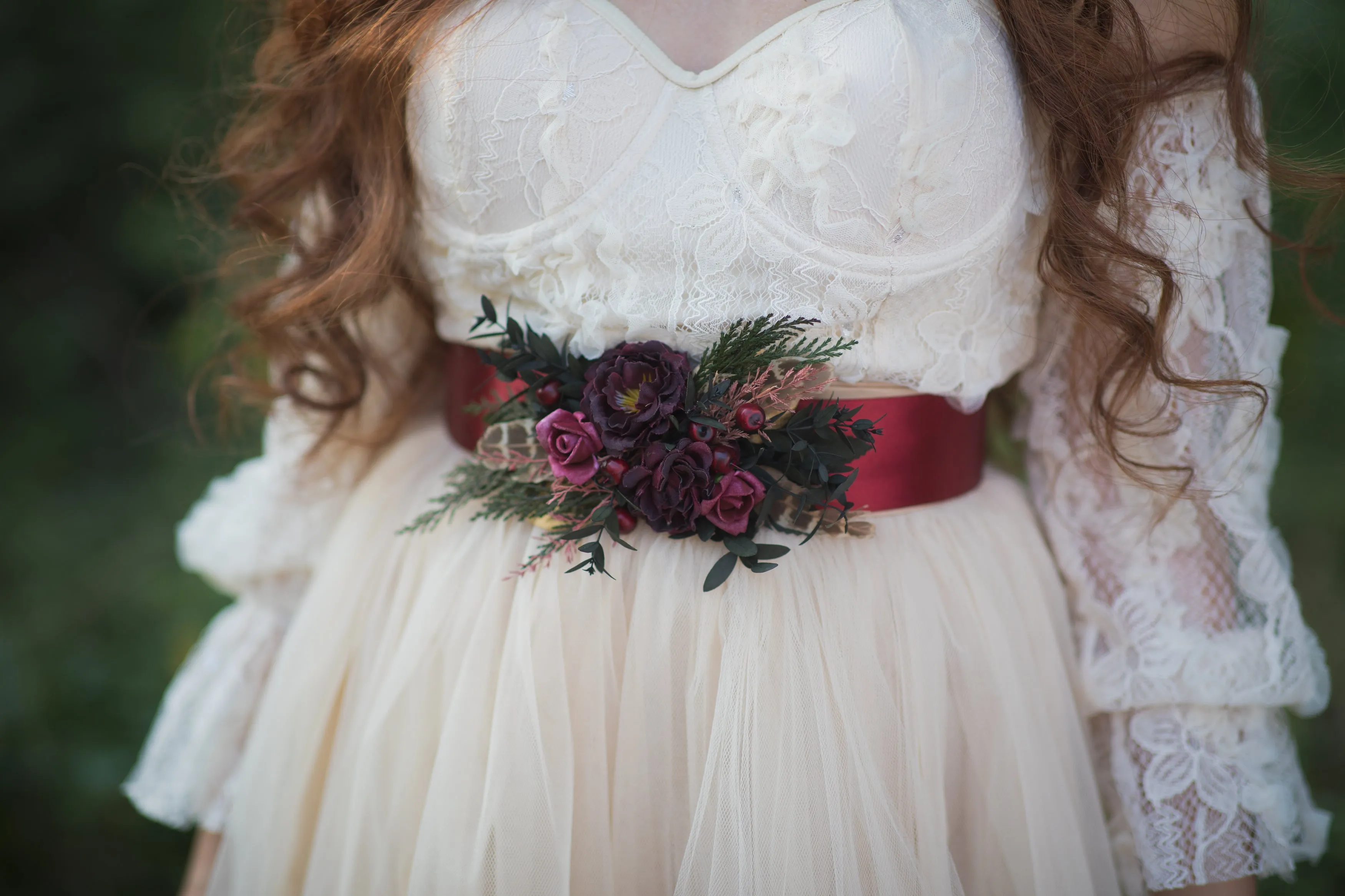 Burgundy autumn flower belt