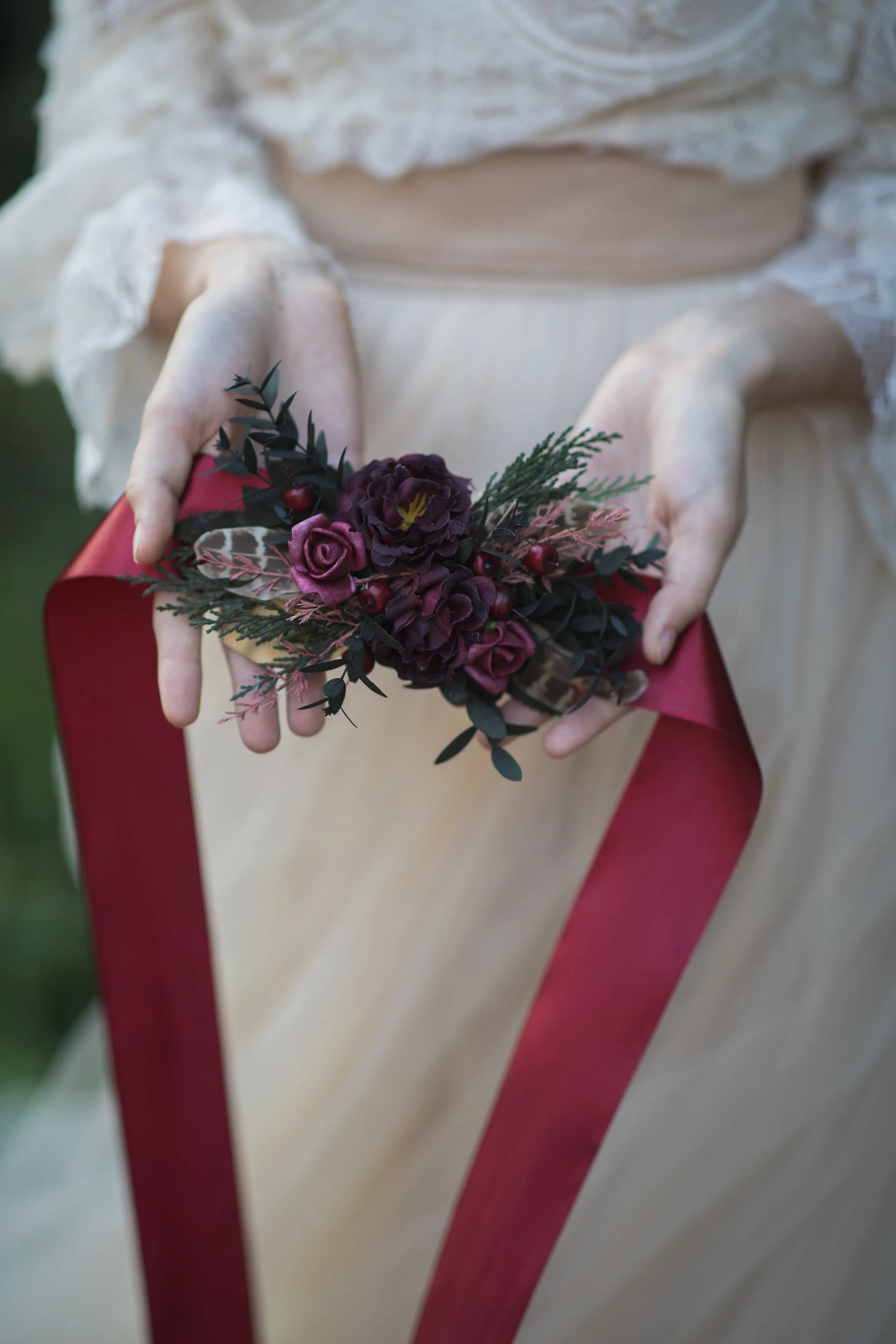 Burgundy autumn flower belt