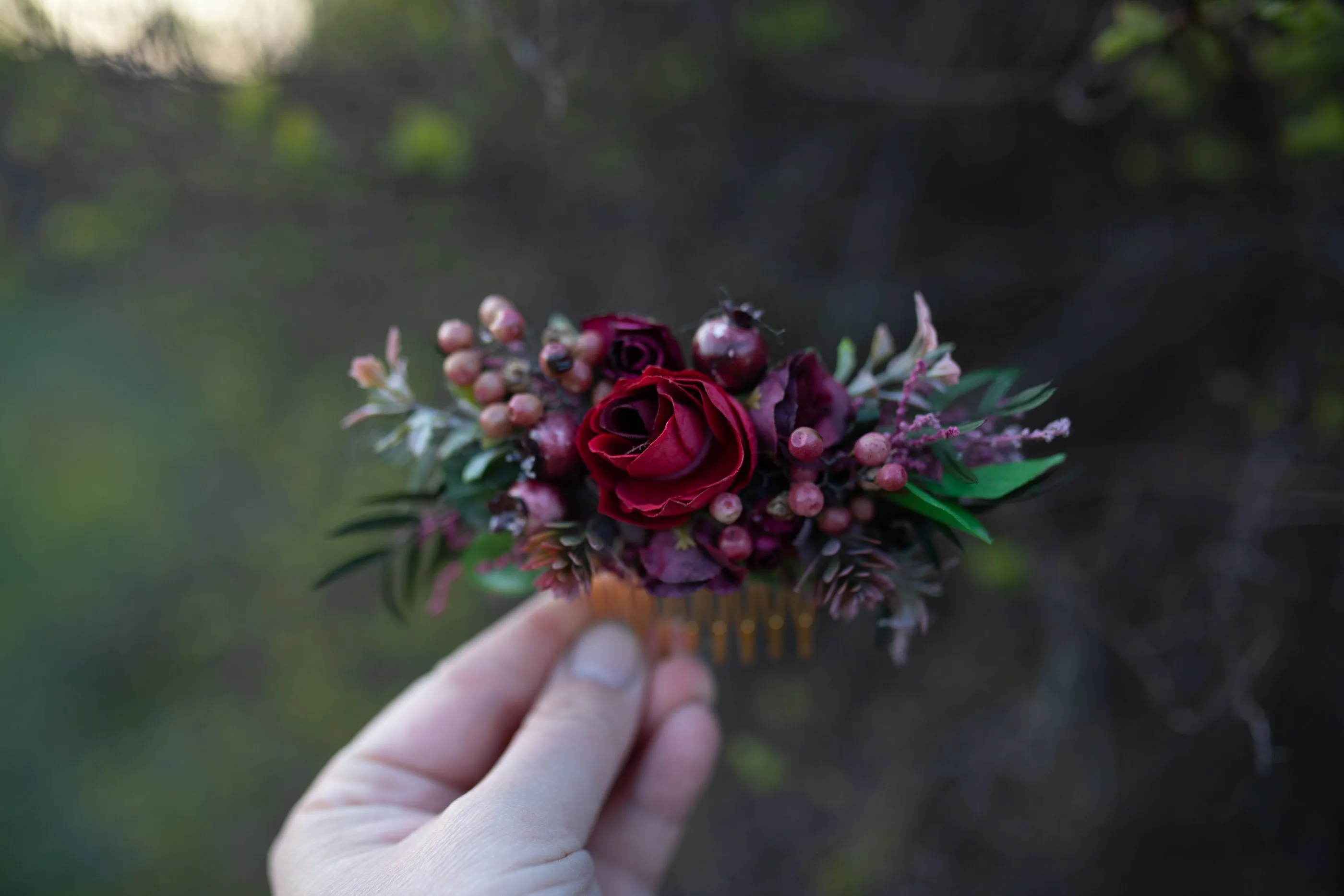 Burgundy wedding hair comb Bridal flower comb Wedding hair accessories Red flower comb Burgundy accessories Decorative hair comb Autumn