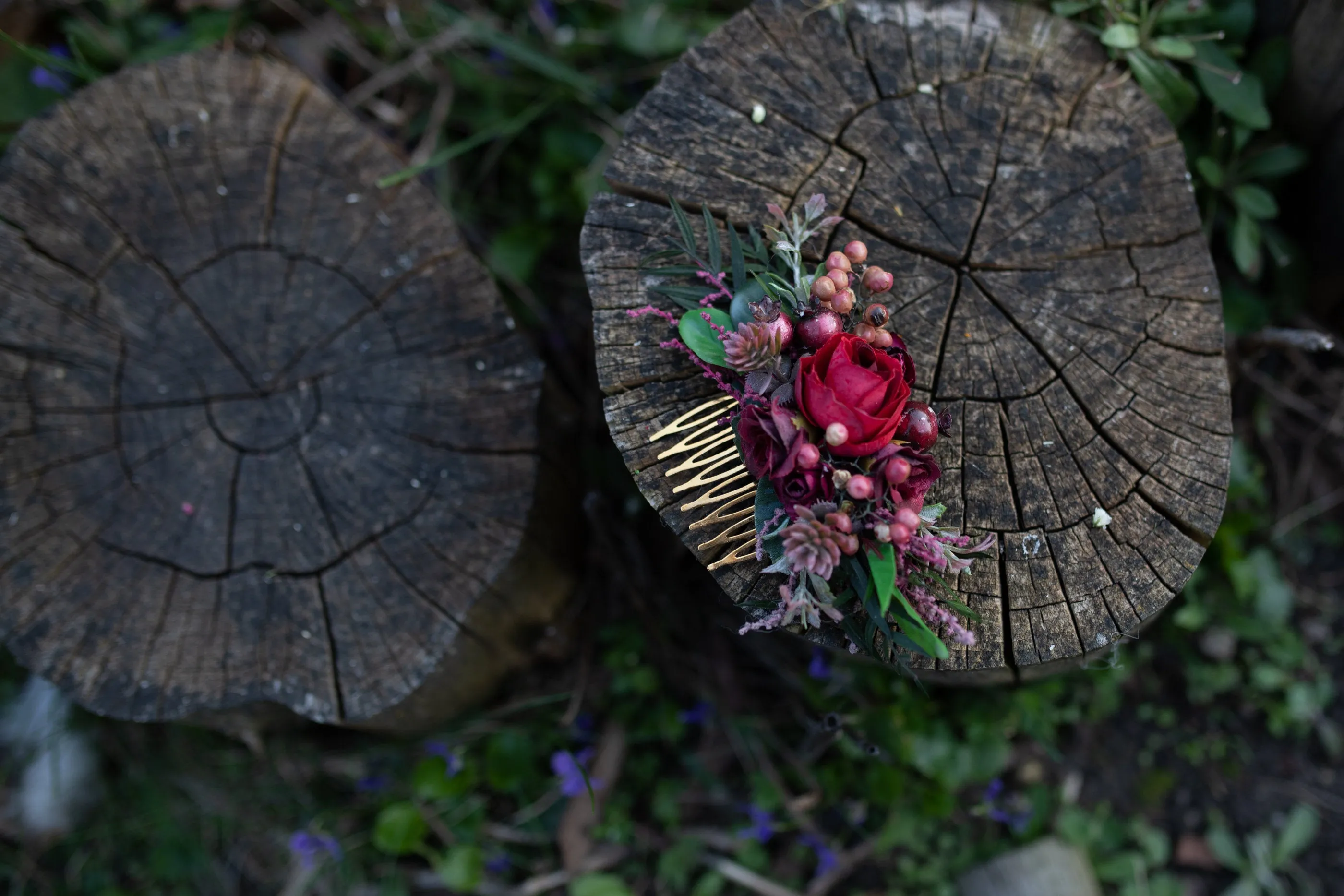 Burgundy wedding hair comb Bridal flower comb Wedding hair accessories Red flower comb Burgundy accessories Decorative hair comb Autumn