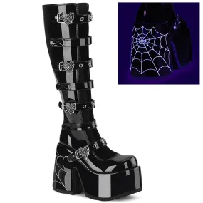 CAMEL-223 Black Patent Spiderweb Platform Gothic Knee Boots