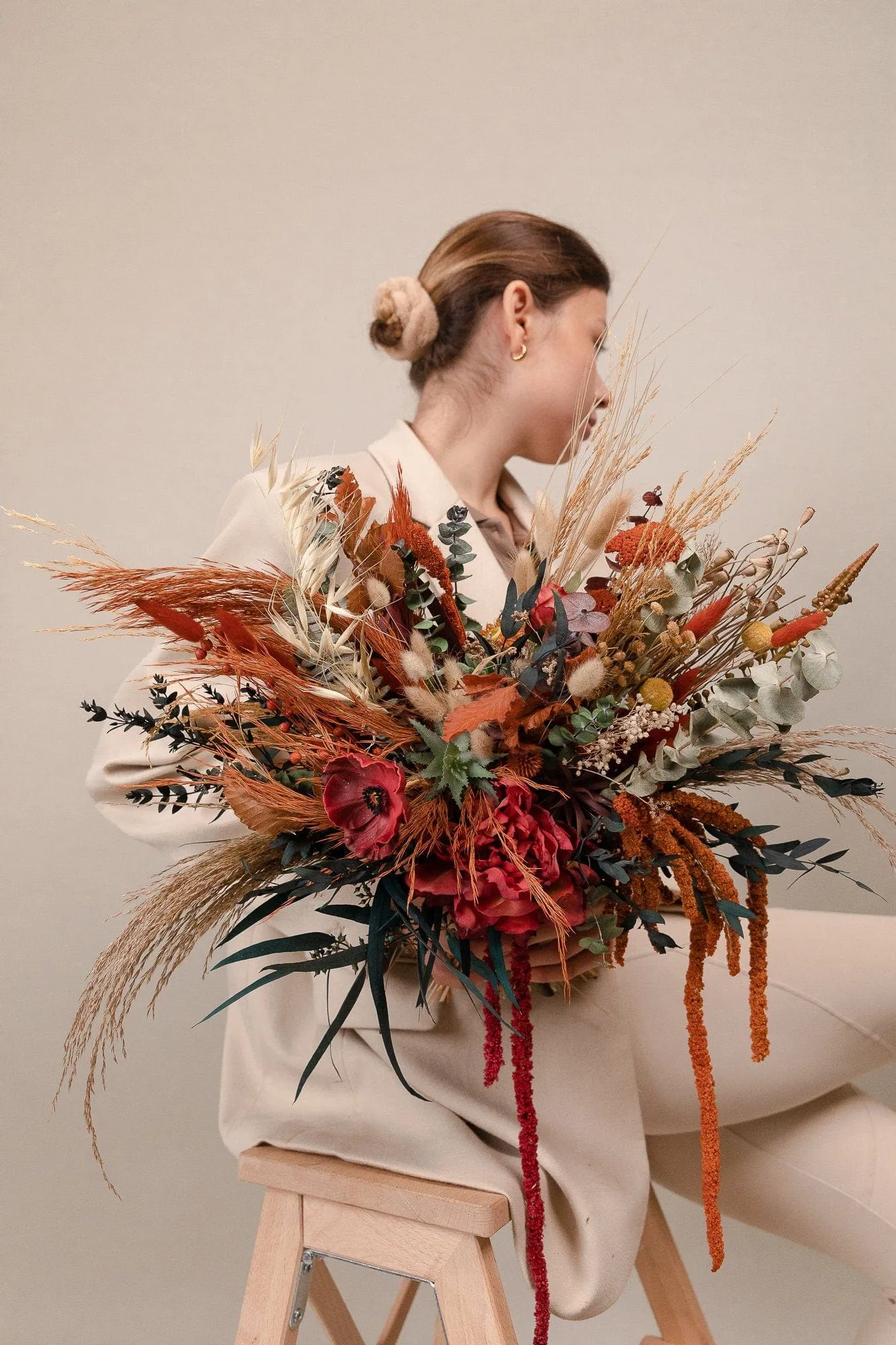 Cascading Amaranthus Autumn Eucalyptus Bouquet Boho Flower Bouquet / Terracota Boho Bouquet / Burnt Orange Dried Flowers Bouquet