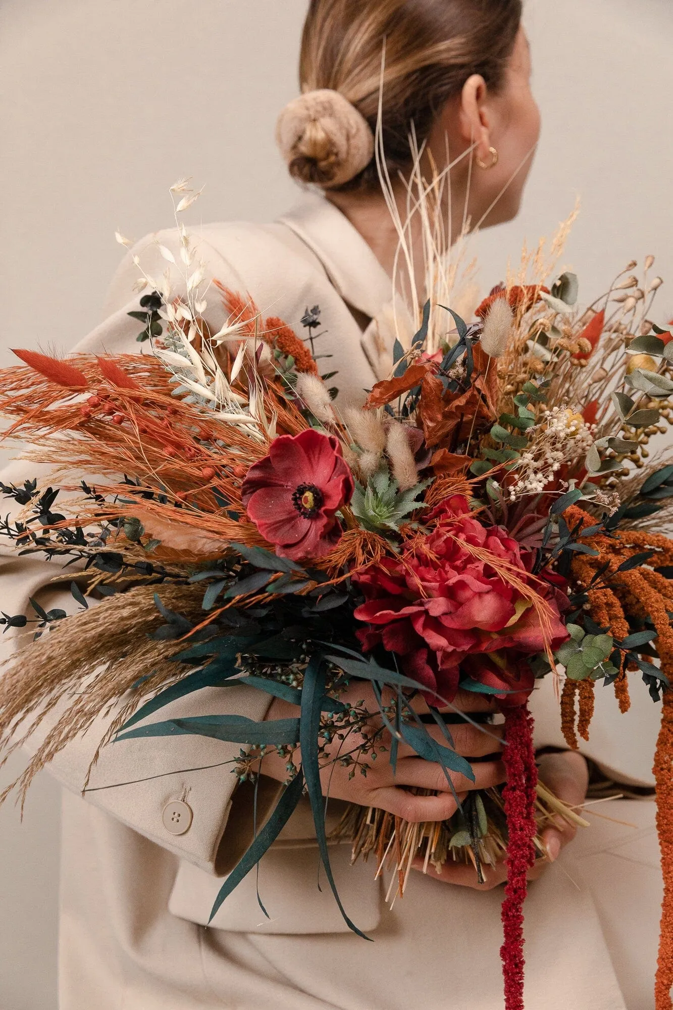 Cascading Amaranthus Autumn Eucalyptus Bouquet Boho Flower Bouquet / Terracota Boho Bouquet / Burnt Orange Dried Flowers Bouquet