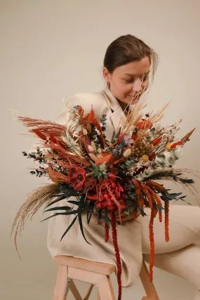 Cascading Amaranthus Autumn Eucalyptus Bouquet Boho Flower Bouquet / Terracota Boho Bouquet / Burnt Orange Dried Flowers Bouquet