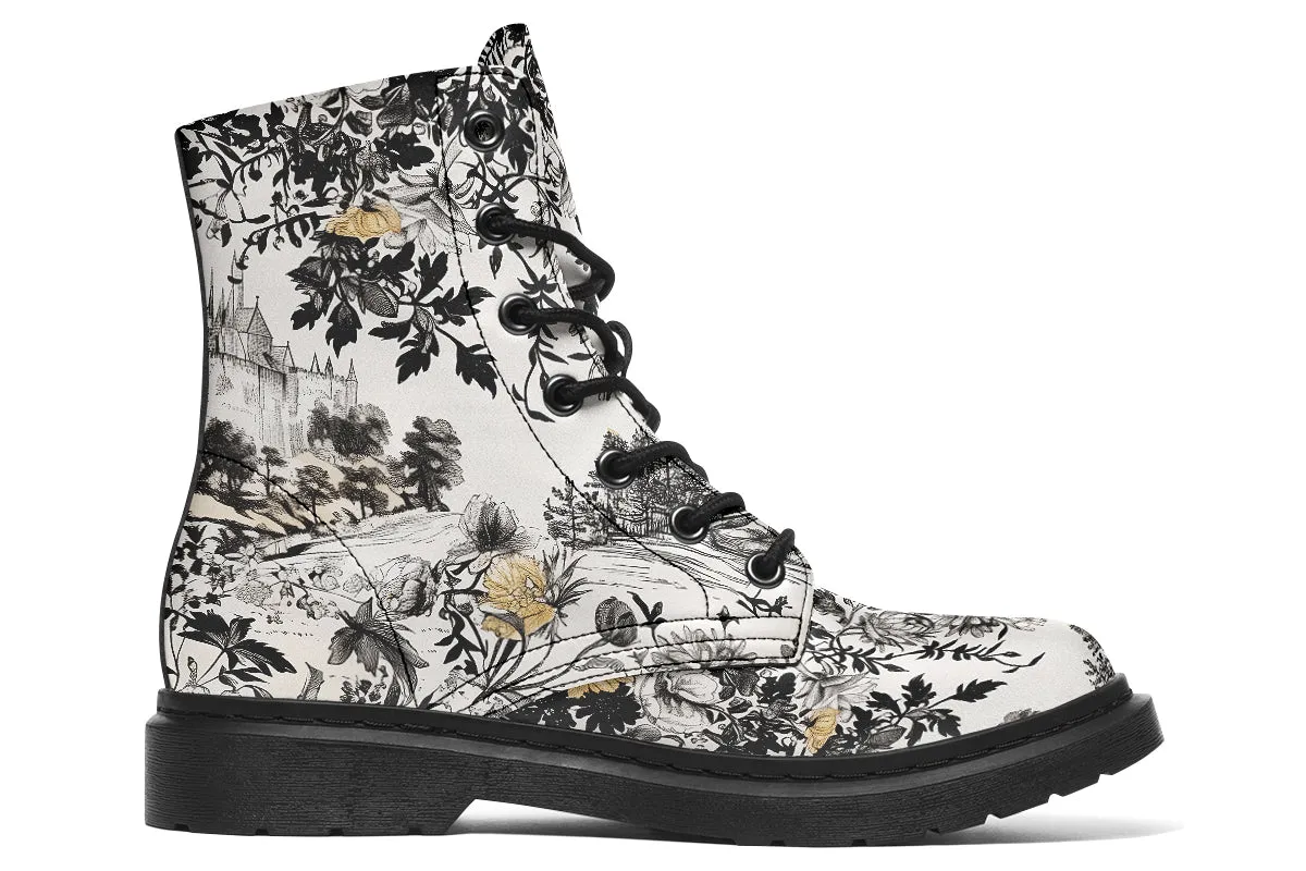 Castle in Bloom Boots - Vegan Leather Doc-Style Boots with Durable Stitched on Soles