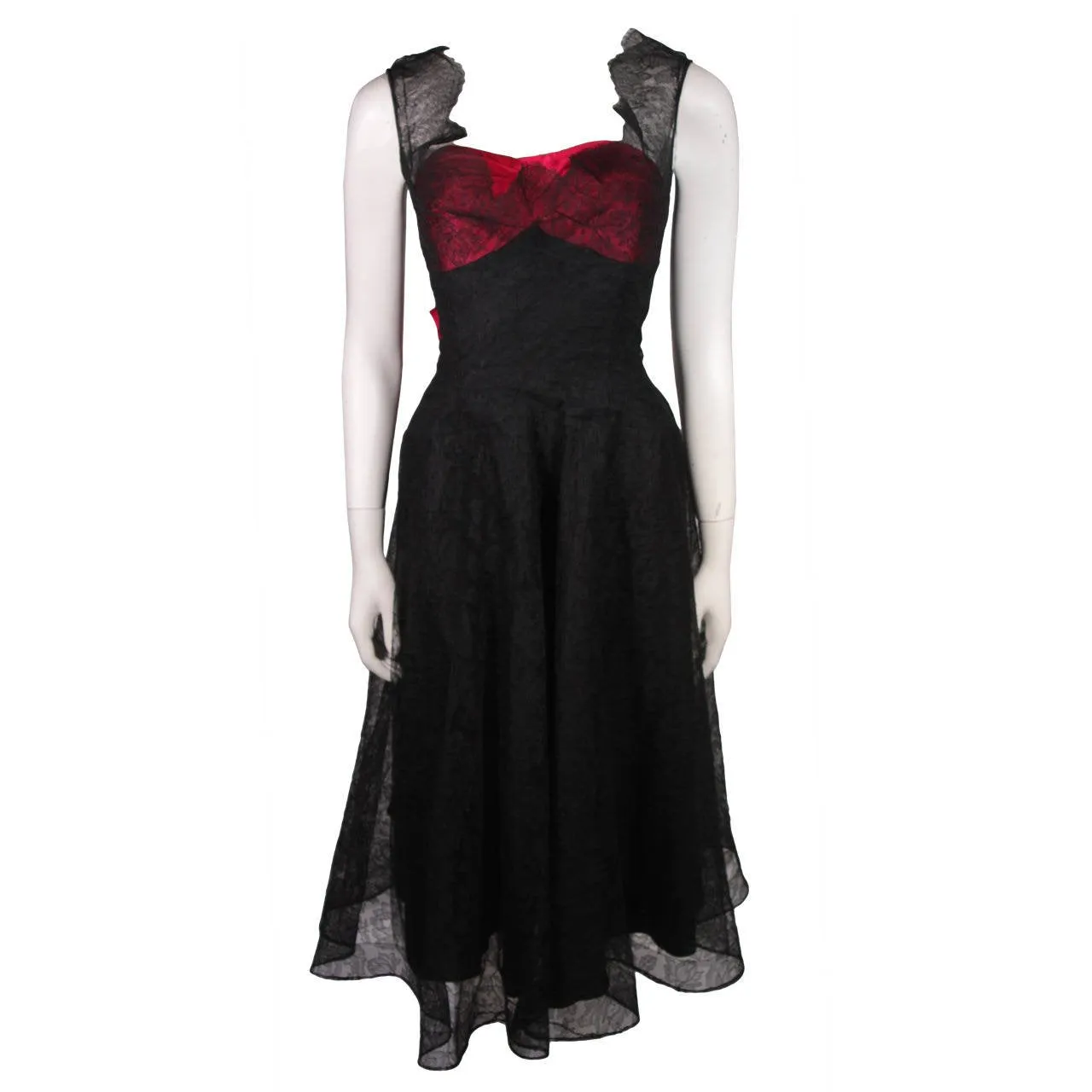 CEIL CHAPMAN Black Lace Cocktail Dress with Large Bow