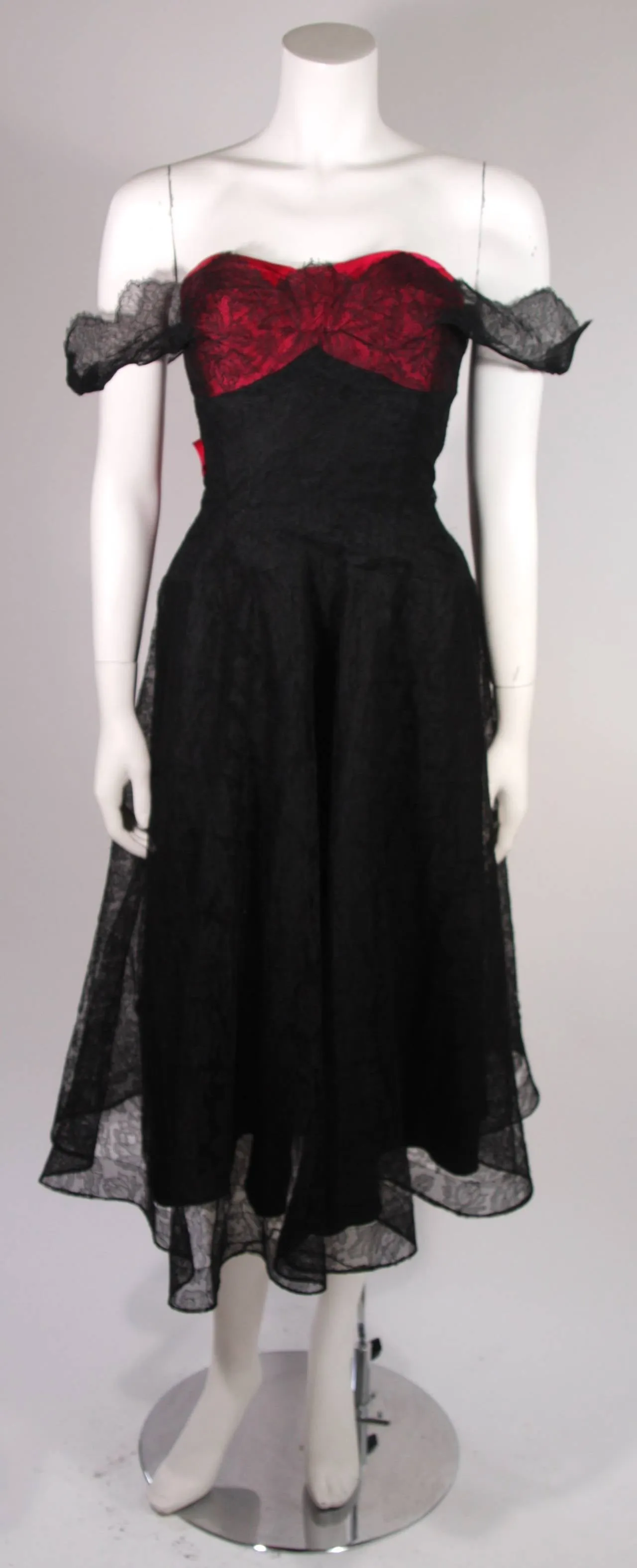 CEIL CHAPMAN Black Lace Cocktail Dress with Large Bow