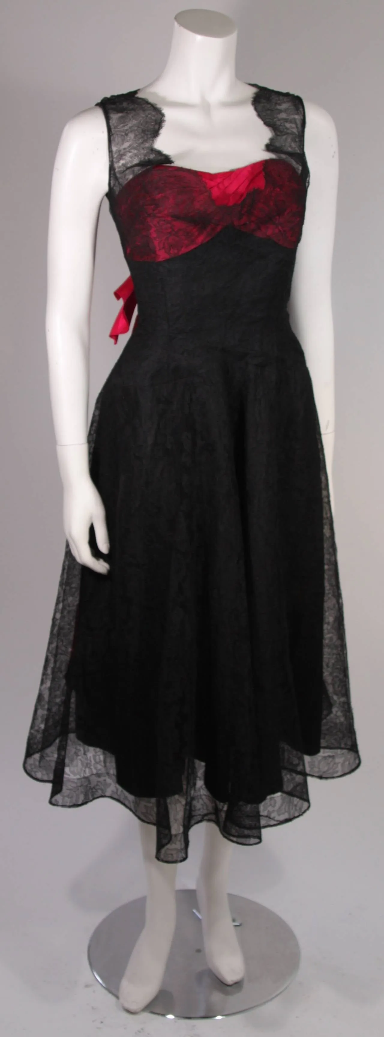 CEIL CHAPMAN Black Lace Cocktail Dress with Large Bow