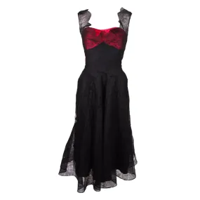 CEIL CHAPMAN Black Lace Cocktail Dress with Large Bow