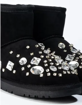 Cheyenne Black Ugg Like Boots with Bling