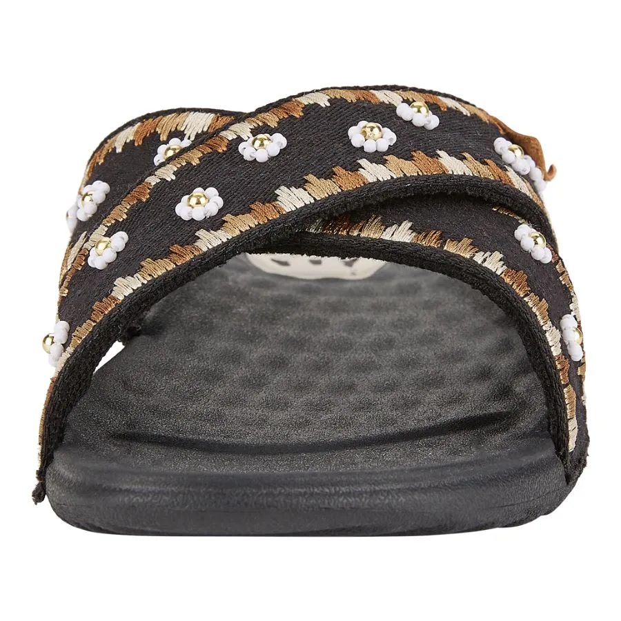 Christi Slide  Embroidered - Black