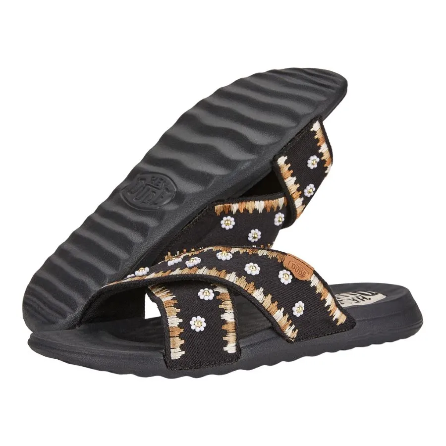 Christi Slide  Embroidered - Black