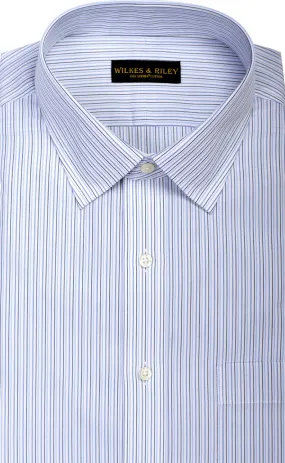 Classic Fit Blue & Navy Multi Stripe Spread Collar  Supima® Cotton Non-Iron Broadcloth Dress Shirt (B/T)