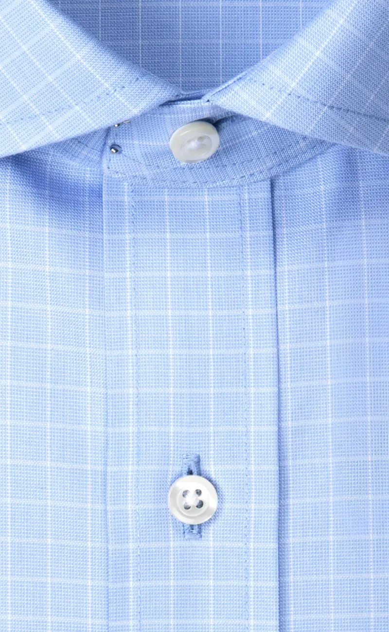 Classic Fit Light Blue Ground Check English Spread Collar Supima® Cotton Non-Iron Pinpoint Oxford Dress Shirt (B/T)