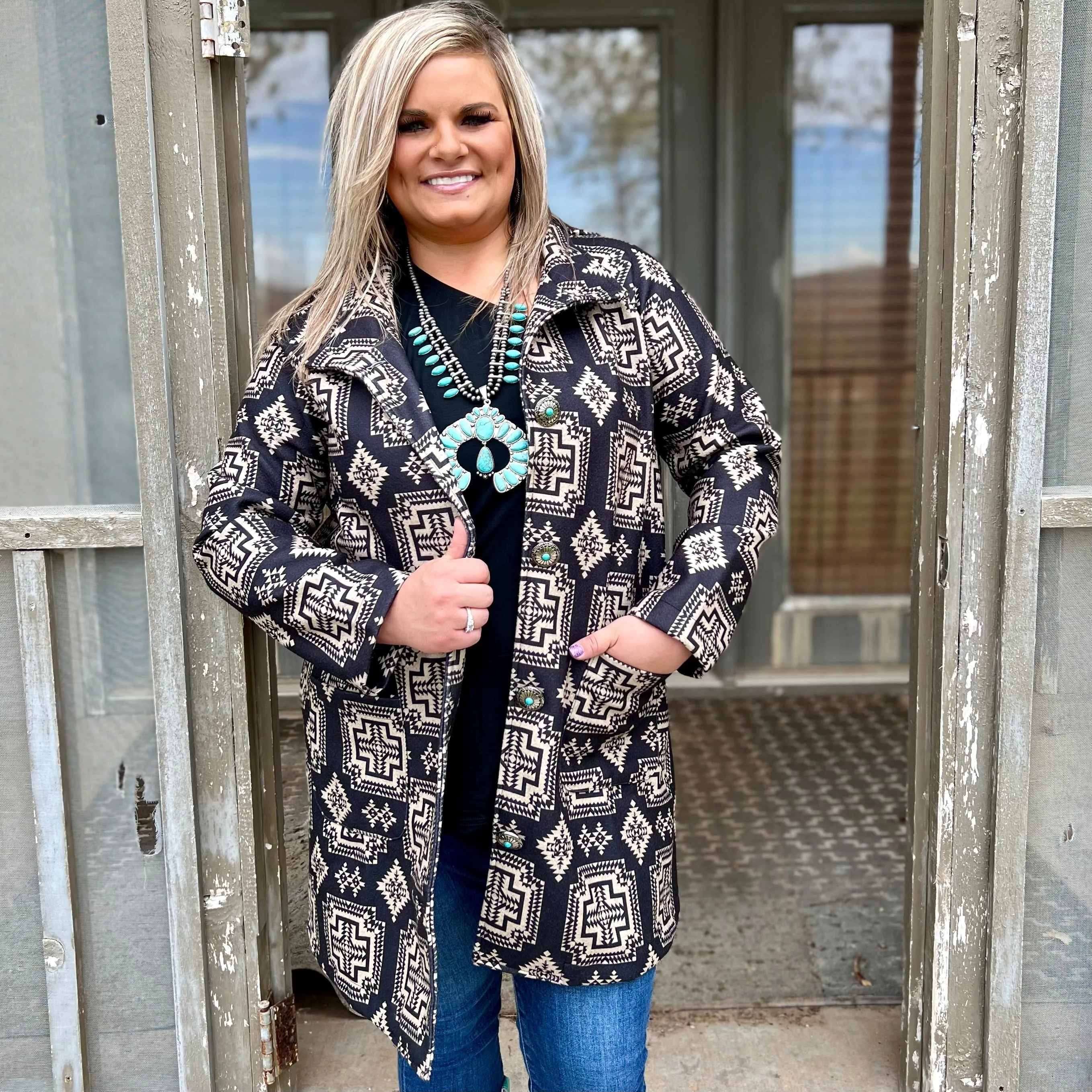 Classy Vibes Black Aztec Jacket*