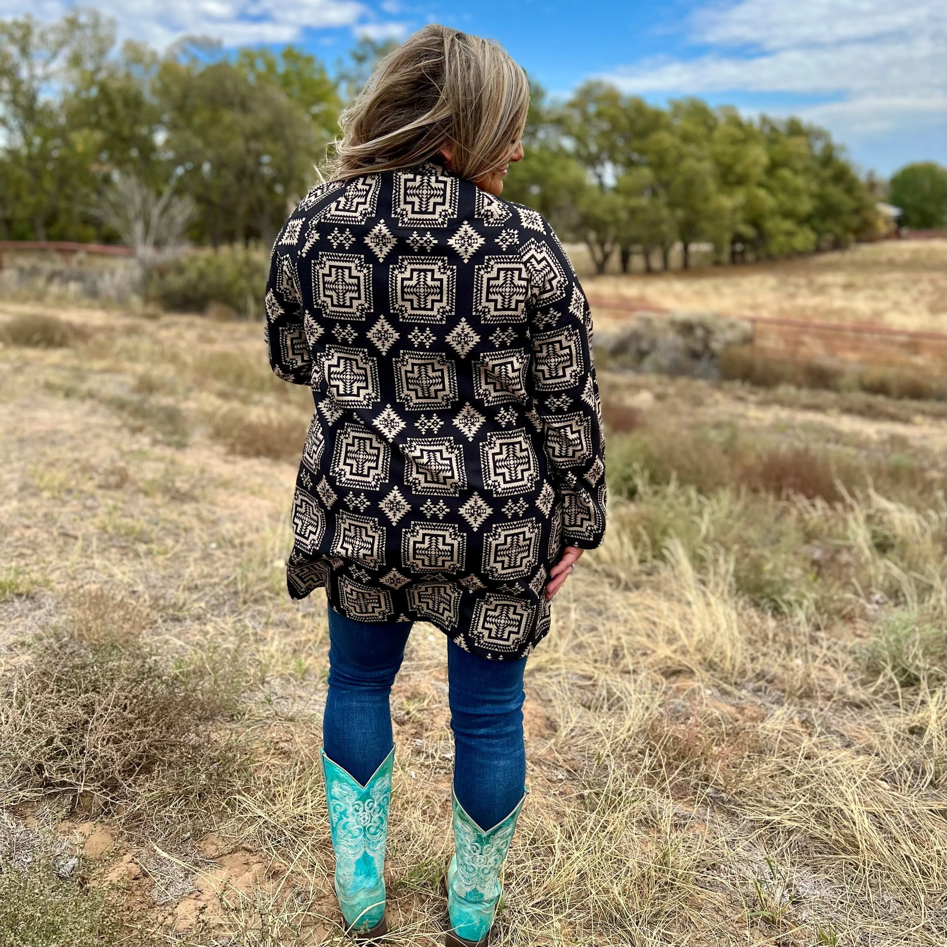 Classy Vibes Black Aztec Jacket*