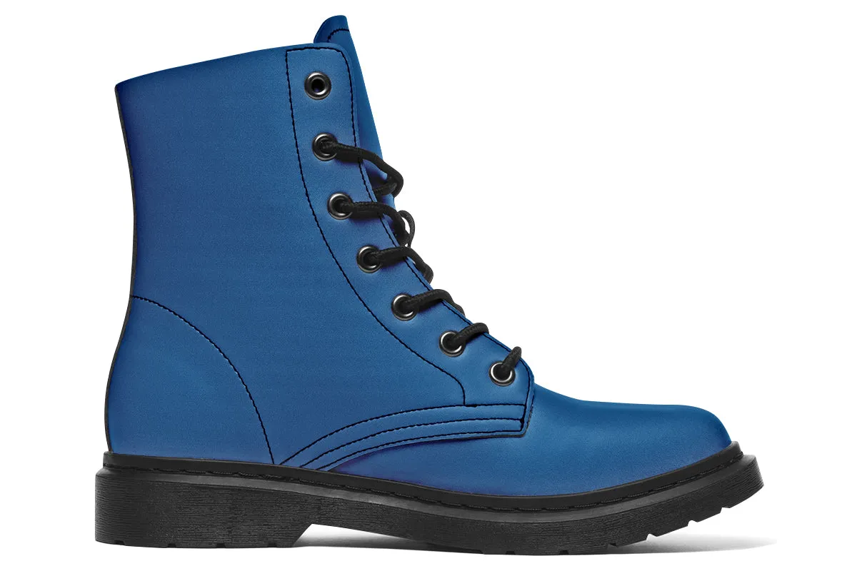 Cobalt Blue Boots - Vegan Leather Doc-Style Boots with Durable Stitched on Soles