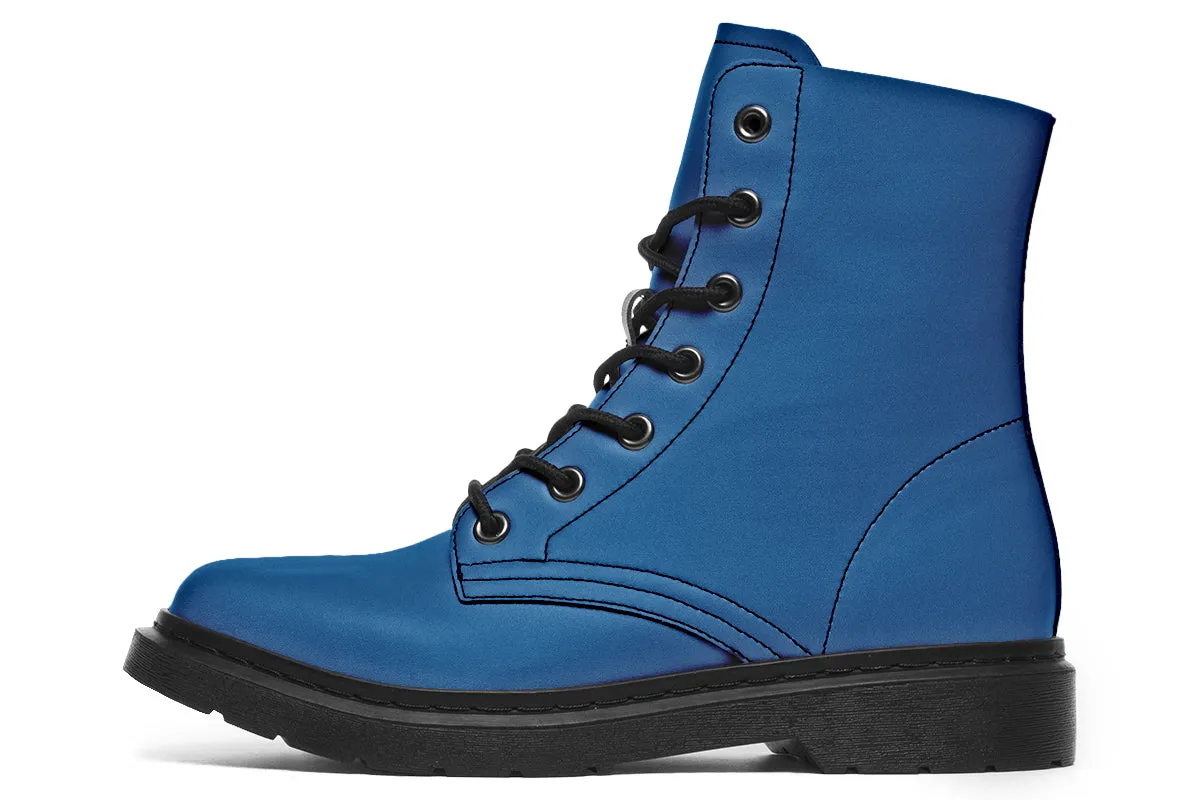 Cobalt Blue Boots - Vegan Leather Doc-Style Boots with Durable Stitched on Soles