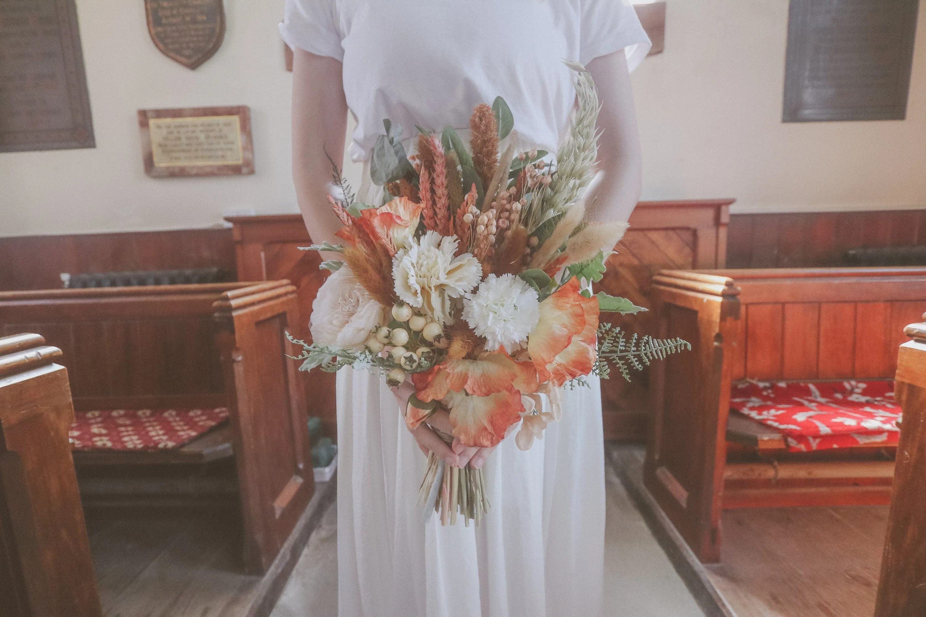 Colourful Dried & Artificial Flowers Bridal Bouquet - Burnt Orange & Green No. 1