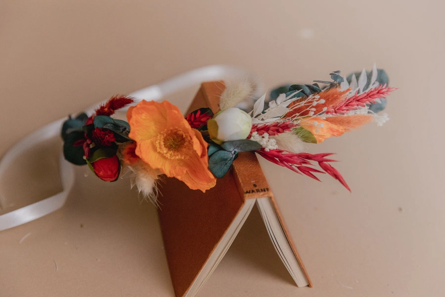 Colourful Dried & Artificial Flowers Bridal Bouquet - Burnt Orange & Green No. 2