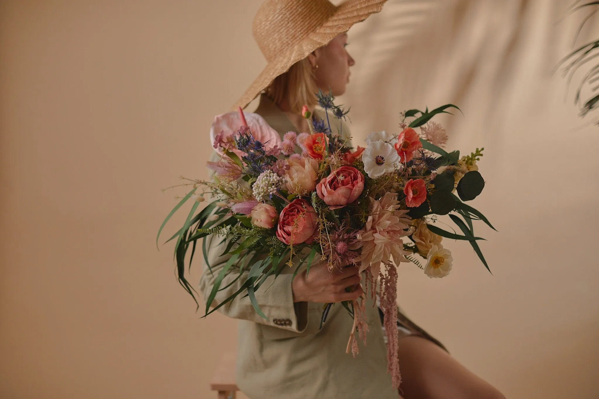 Colourful Dried & Artificial Flowers Bridal Bouquet - Burnt Orange & Red