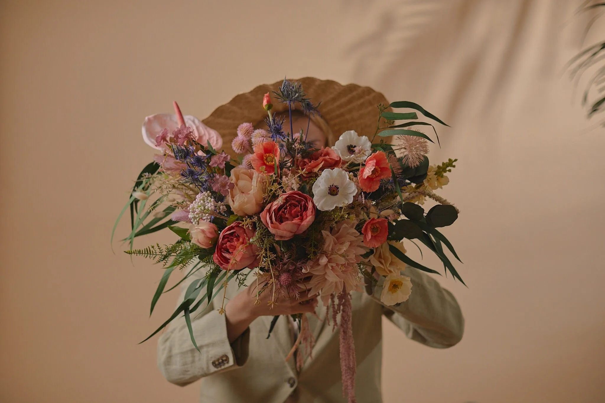 Colourful Dried & Artificial Flowers Bridal Bouquet - Burnt Orange & Red