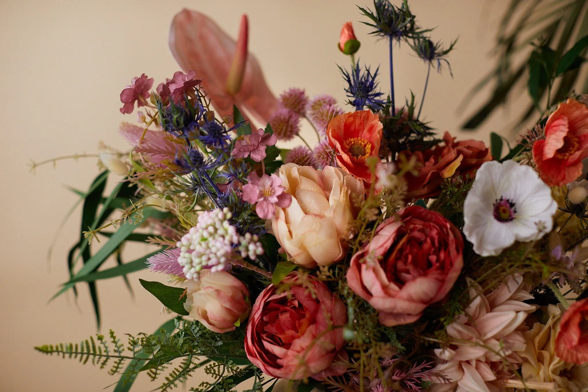 Colourful Dried & Artificial Flowers Bridal Bouquet - Burnt Orange & Red