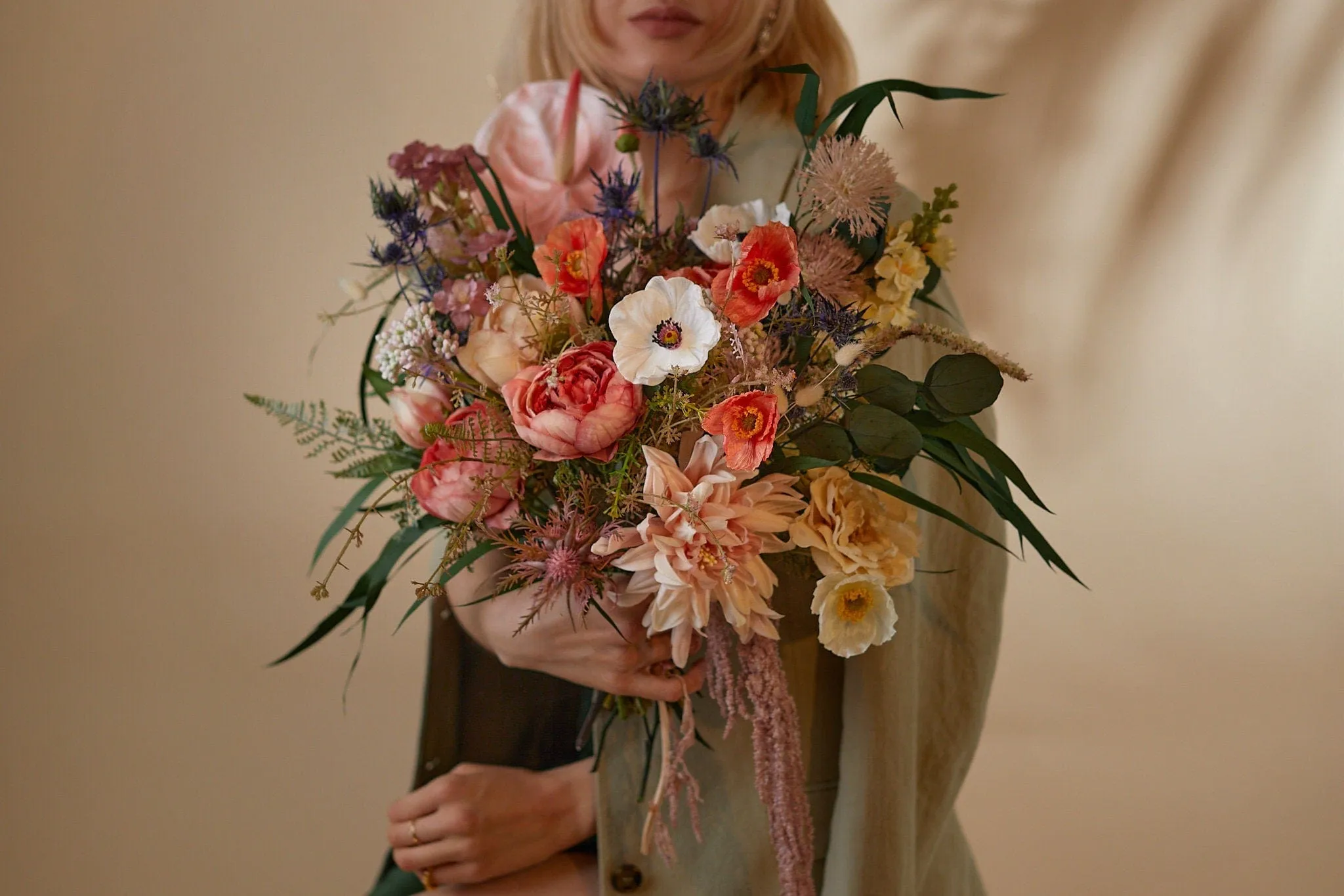 Colourful Dried & Artificial Flowers Bridal Bouquet - Burnt Orange & Red